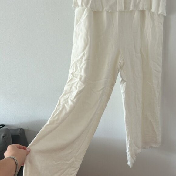 Pink Lily Women's MY EXCITING NEWS WHITE FRINGE Crop Top & Pants Set Size M - Picture 3 of 9